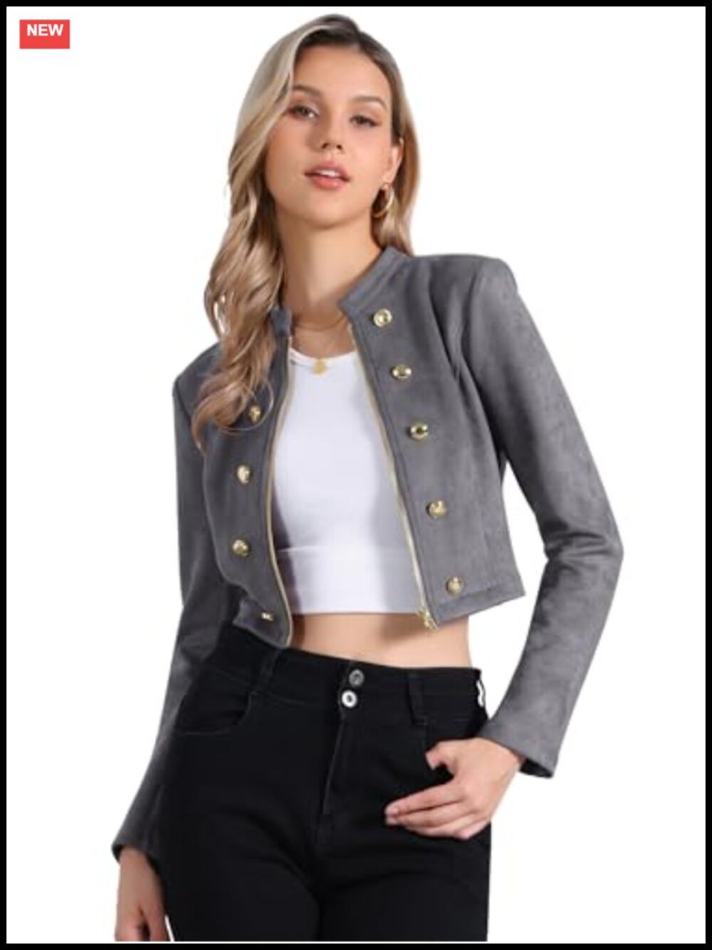 Faux Suede Cropped Jacket Double Breasted Zip Up Casual Coat